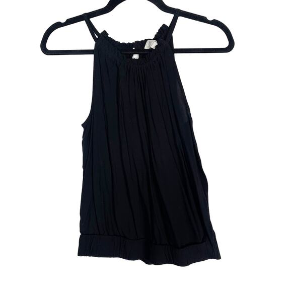 LOFT Medium M Black Cinched Tank Top Banded Hem Keyhole Back Sleeveless Knit - Picture 1 of 8